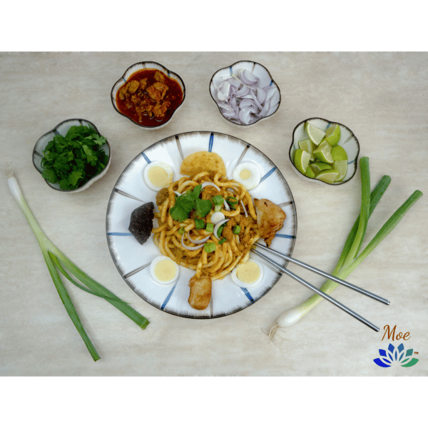 Mandalay Mont-Ti: Noodle with Chicken Sauce မန္တလေးမုန့်တီ/နန်းကြီးသုပ် (325g, 1Serving), Frozen Meal, Ready to Eat, Premium Quality, Moe Myanmar Foods