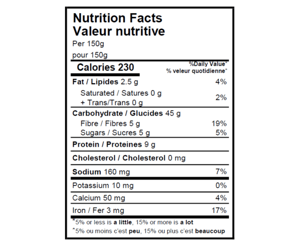 nutrition facts table tofu mix ca
